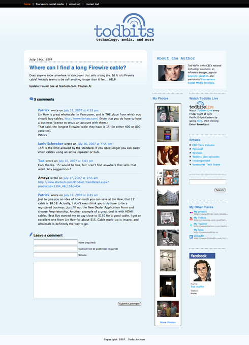 Todbits.com wordpress theme single post page