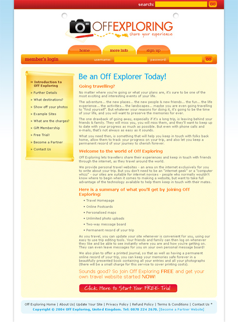 Off Exploring website subpage